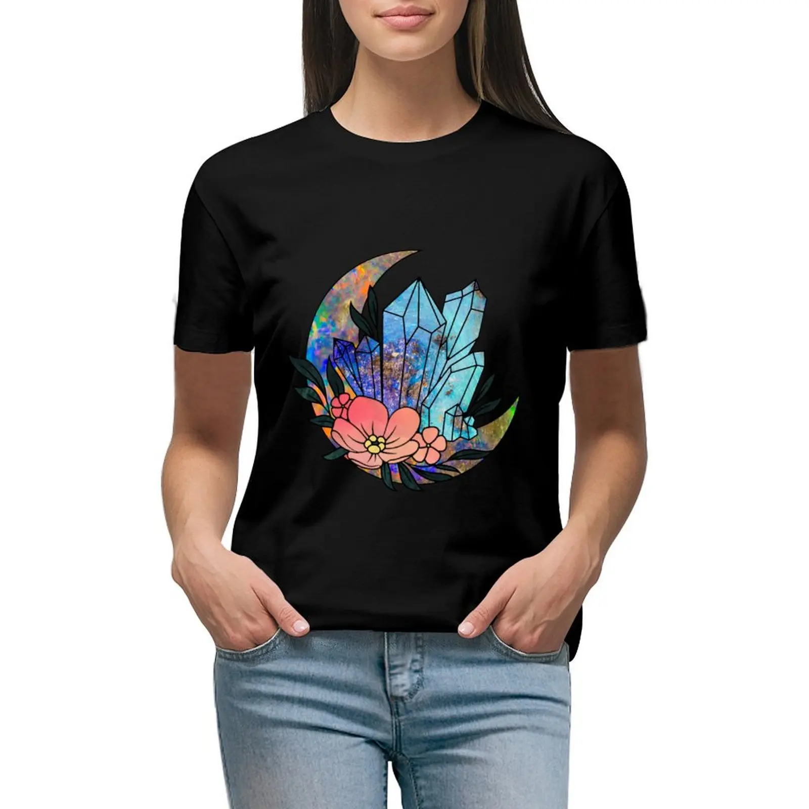 Opals On A Opalescente Moon - Celestial Designs T-Shirt Summer Top Moda Coreana Vestiti Estetici Magliette Carine Per Le Donne
