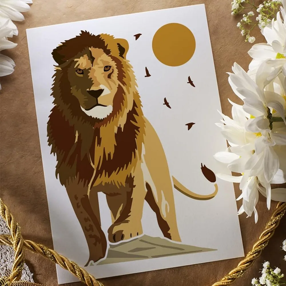 6 Pz A Strati Leone Stencil 11.7X8.3 Pollici Riutilizzabile Re Leone Stencil Fai Da Te Modello Leone Disegno Stencil Foresta Animale Stencil