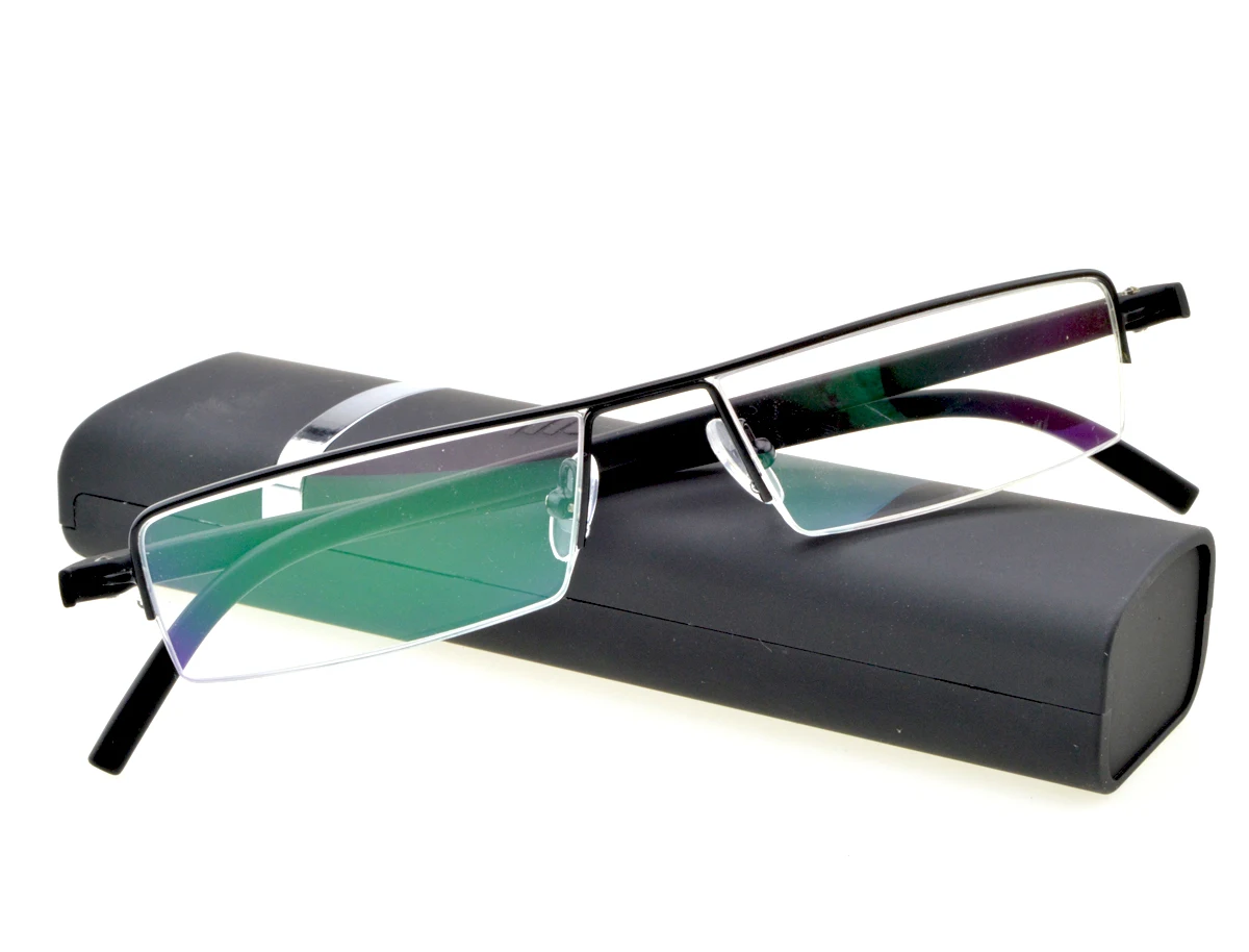 Halfrim Black Business Reading Glasses With Alloy Frame For Men Women Blue Light Blocking For Computer, Tv+1.0 +1.5 +2.0 +2.5