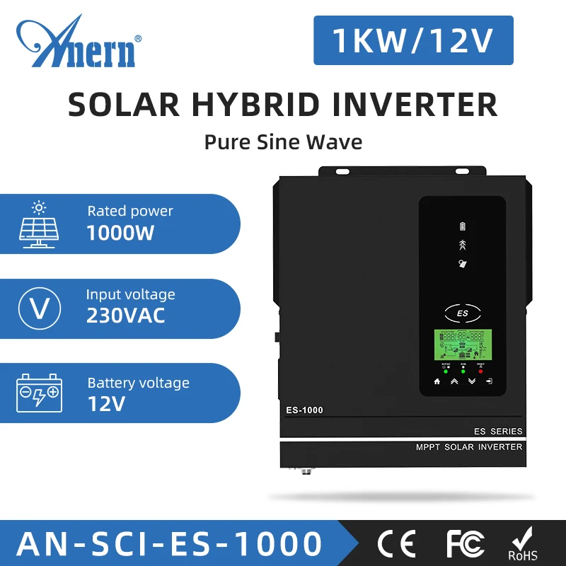 Inverter Ibrido Off Grid Inverter Solare A Onda Sinusoidale Pura Mppt 1Kw 1.5Kw 12V 24V A 220V Caricabatterie Solare Power Home Inverter