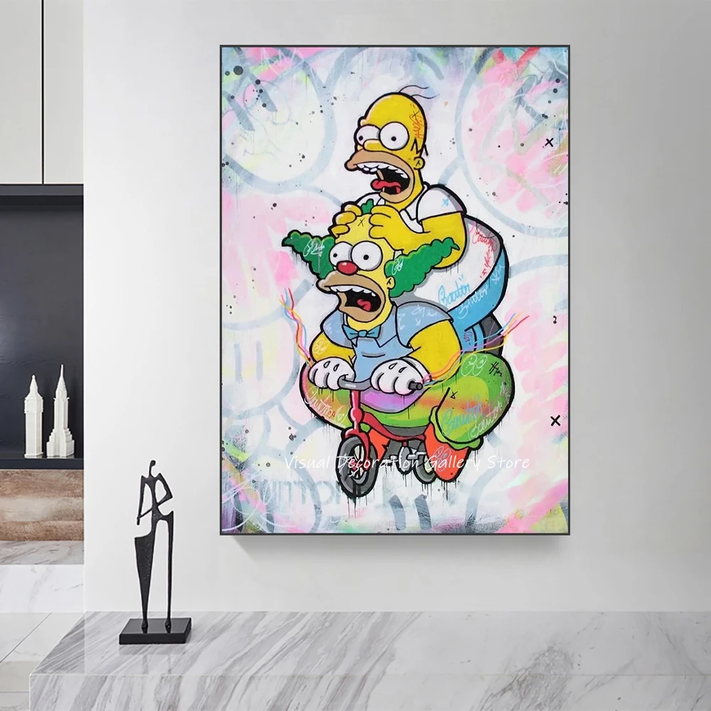 Disney Movie Simpsons Graffiti Acquerello Poster Divertente E Divertente Pittura Su Tela Stampa Minimalista Pop Street Wall Decorazione Della Casa