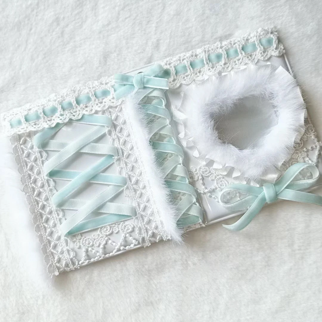 Green Display Card Blinder Ribbon Cute Plush Decor Handmade Small Cards Blinder Lace Id Book Toploader