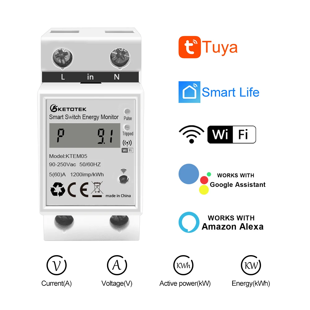 Wifi Smart App Monofase Din Rail Wifi Smart Energy Meter Consumo Energetico Kwh Meter Wattmetro 220V 50Hz