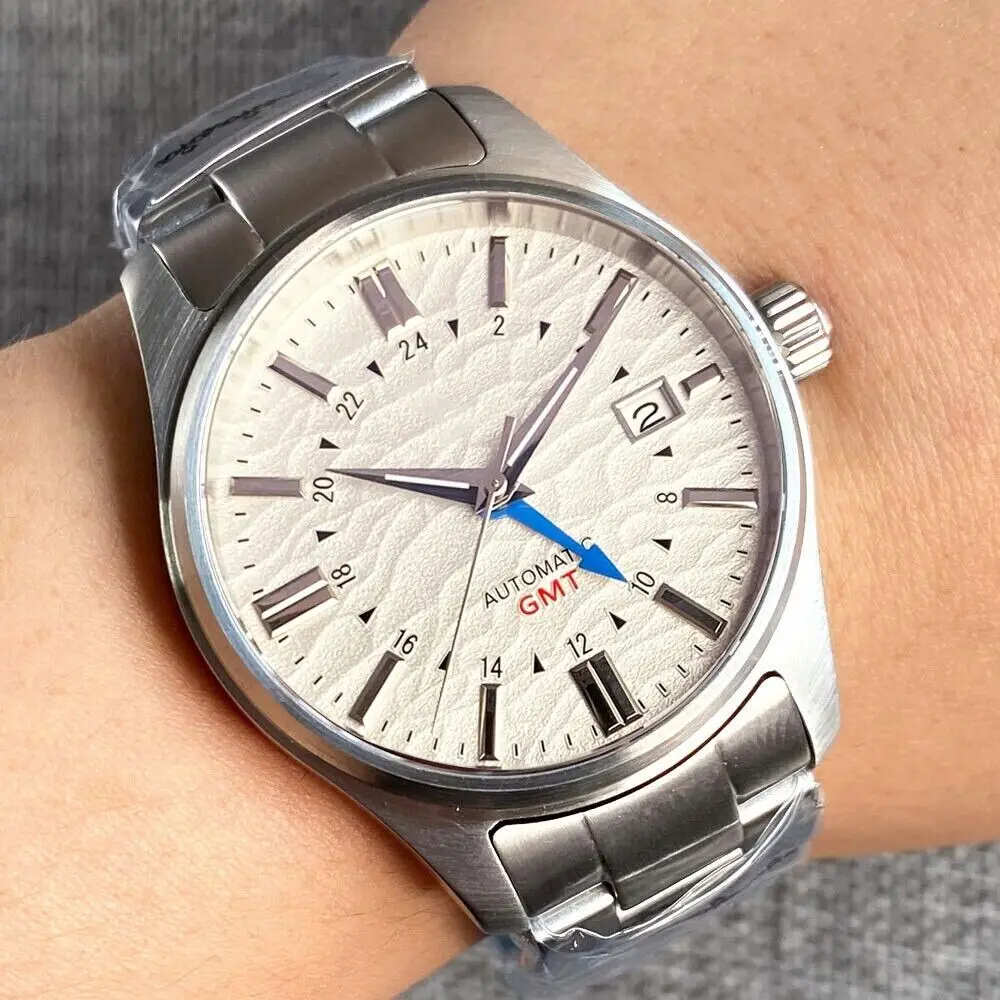 39Mm Tandorio Snow White Dial Sapphire Glass Japan Nh34A Gmt Automatic Mens Sapphire Crystal Glass Watch