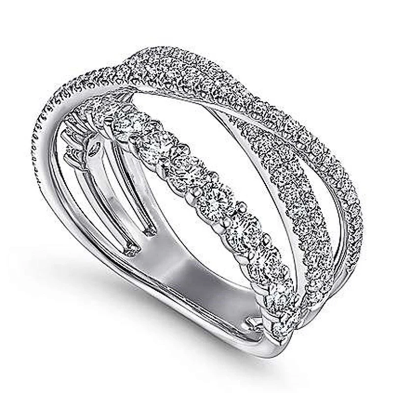 1Pc Simple Cross Twist Design Fedi Nuziali Per Donna Full Pavimentato Cz Stone Exquisite Female Finger-Ring Statement Jewelry
