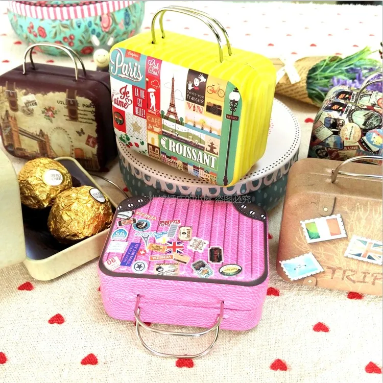 20Pcs Continental Mini Storage Tin Box Retro Valigia Borsa Piccola Scatola Di Caramelle Rettangolare Piccolo Contenitore Di Ferro Bomboniera