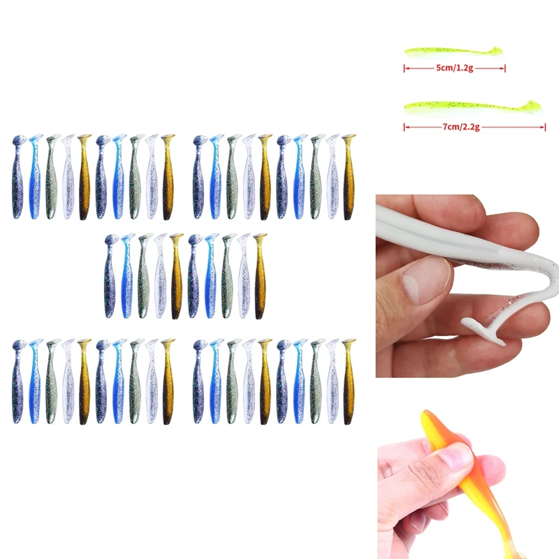 50Pcs Soft Lure Silicone Bait Wobbler Fishing Lure Sea Worm Swimbait Streamer Silicone Lure Accessori Per La Pesca