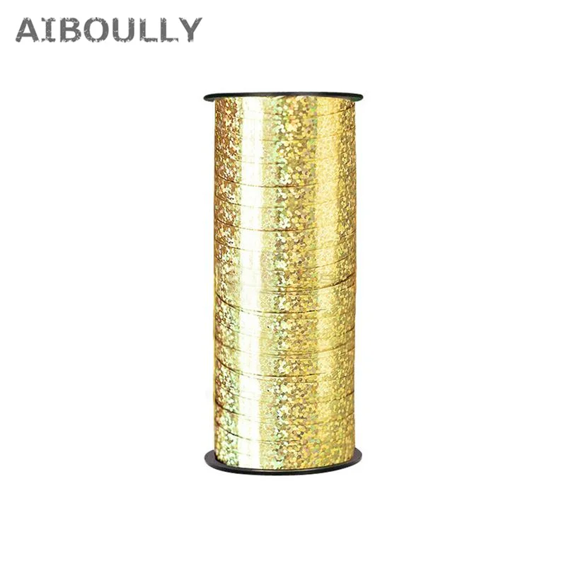 1Pc 100 Yard Crimped Curling Ribbon Roll Silver Gold Balloon Ribbons I Love You Happy Birthday Florist Crafts And Gift Wrapping