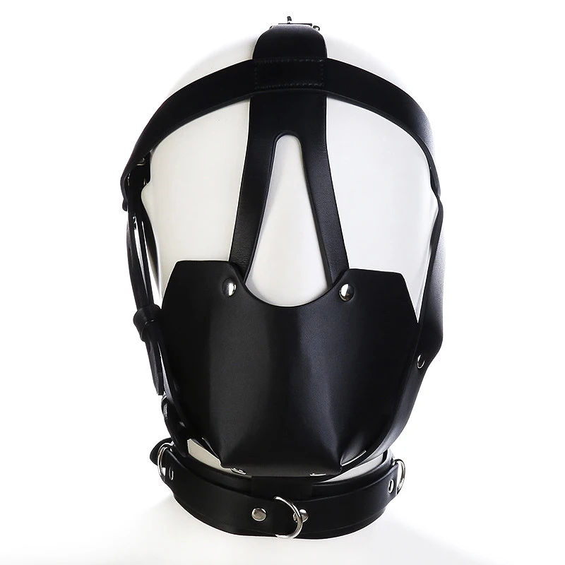 Sexy Pu Leather Harness Mask Fetish Bandage Head Mask Hood Adult Halloween Party Cosplay Games Hollow Out Hood Men Face Mask