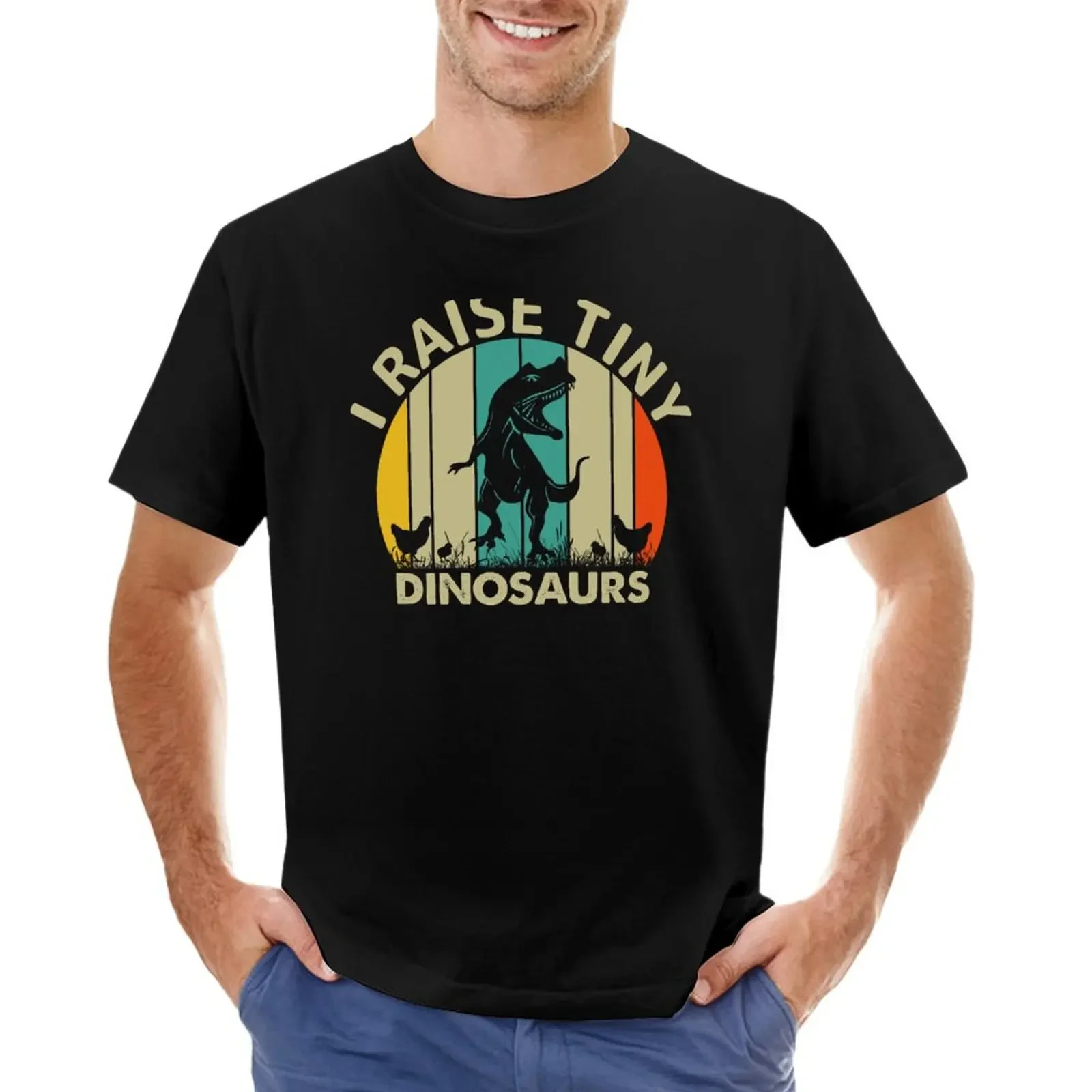 Retro Vintage I Raise Tiny Dinosaurs Trex Chicken T-Shirt Hippie Clothes Maglietta Da Uomo Ad Asciugatura Rapida