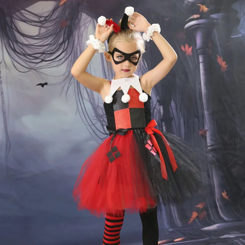 Halloween Kids Clown Femminile Tutu Dress Girls Carnival Harley Squad Quinn Cosplay Performance Costume Festa Di Compleanno Dress Up