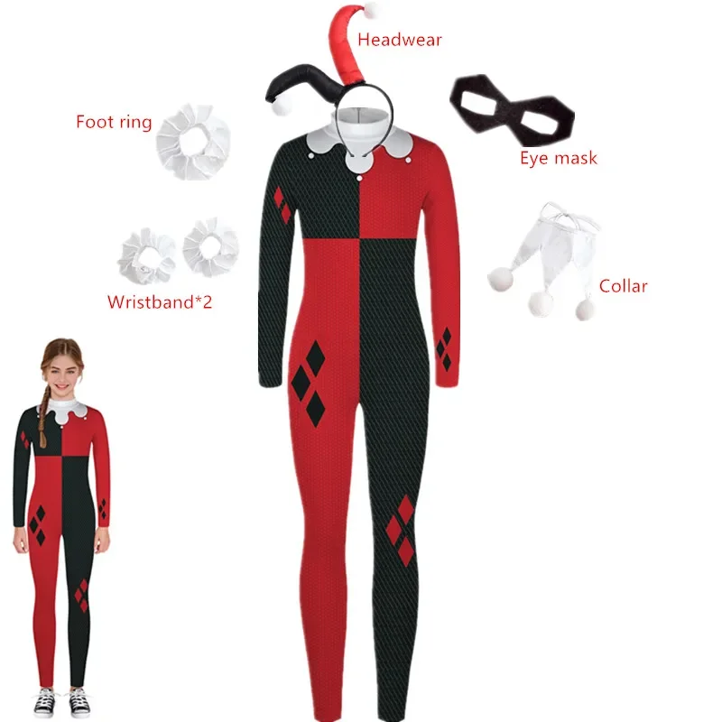 Adult Kids Clown Female Harry Quinn Anime Costumi Cosplay Carnival Happy Purim Christmas Party Abbigliamento Cos Tute Per Ragazze