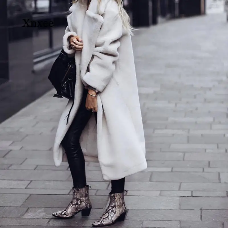 2021 New Fashion Winter Pink Long Teddy Coat Cappotto Spesso Caldo Tinta Unita Cappotto Donna Realizzato In Pelliccia Di Cashmere