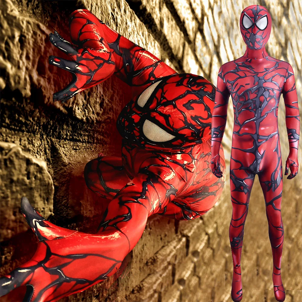 Carnage Venom Spiderman Cosplay Superhero Venom Spandex Zentai Suit Red Carnage Costumi Di Halloween Per Adulti/Bambini