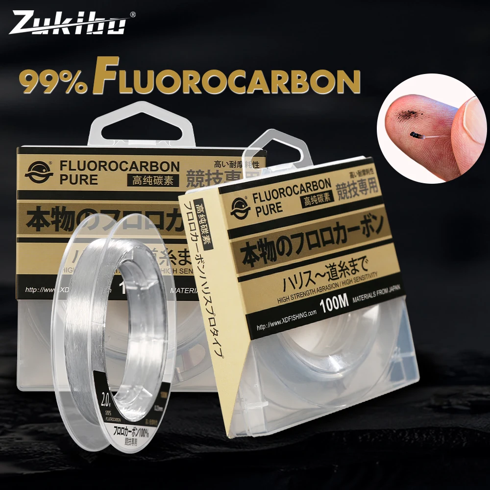 Zukibo 99% Janpan Fluorocarbon Leader Lenza 100M Fluorocarbon Rivestimento Lenza Carpa Monofilamento Linea Affondante Pesca