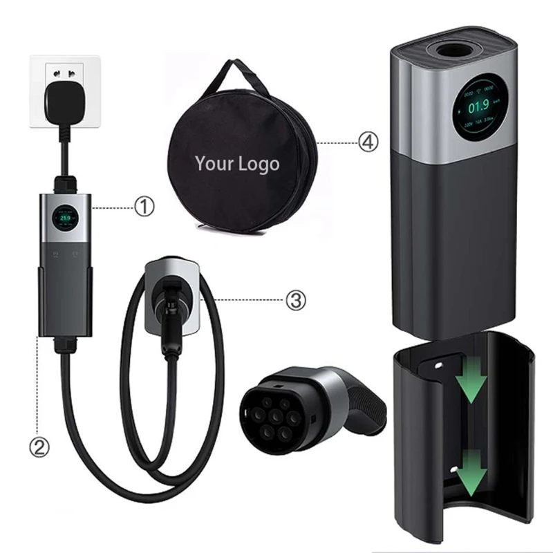 Caricabatterie Portatile Ev Tipo 2 Da 7.4Kw 8A / 10A / 13A / 16A/ 32A Wallbox A Corrente Regolabile Evse Caricabatteria Da Auto Elettrico Con Ricarica