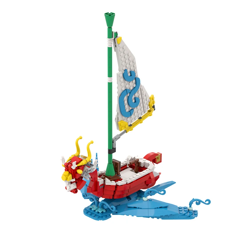 Moc Game Zeldaed Ship Building Blocks Assembly Model Game Series Wind Waker Boat Blue Sailing Boat Brick Toy Gift