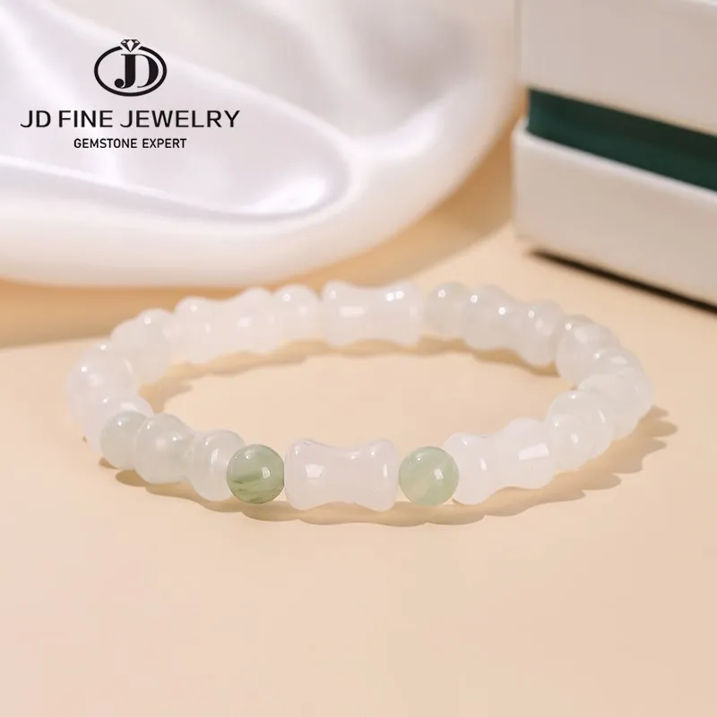 Jd Natural Ice Green Jade Bamboo Joint Shape Bead Bracciali Moda Donna Lucky Reiki Healing Handmade Yoga Jewelry Regalo Da Polso