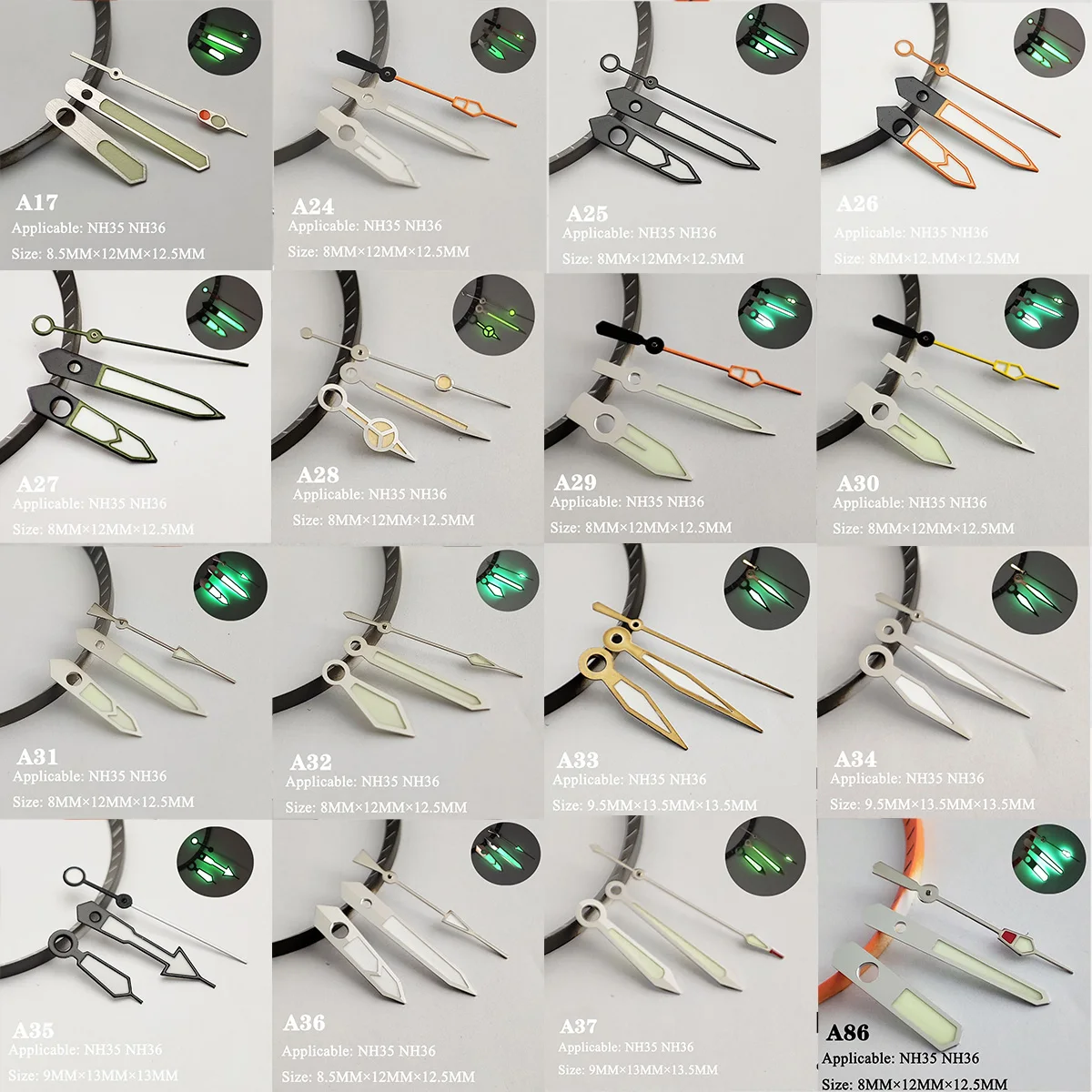 Verde Luminoso Nh35 Hands Nh36 Hands Pointer Silver Needle Watch Accessori Adatti Per Nh35 Second Hands Nh36 Movement A17-37