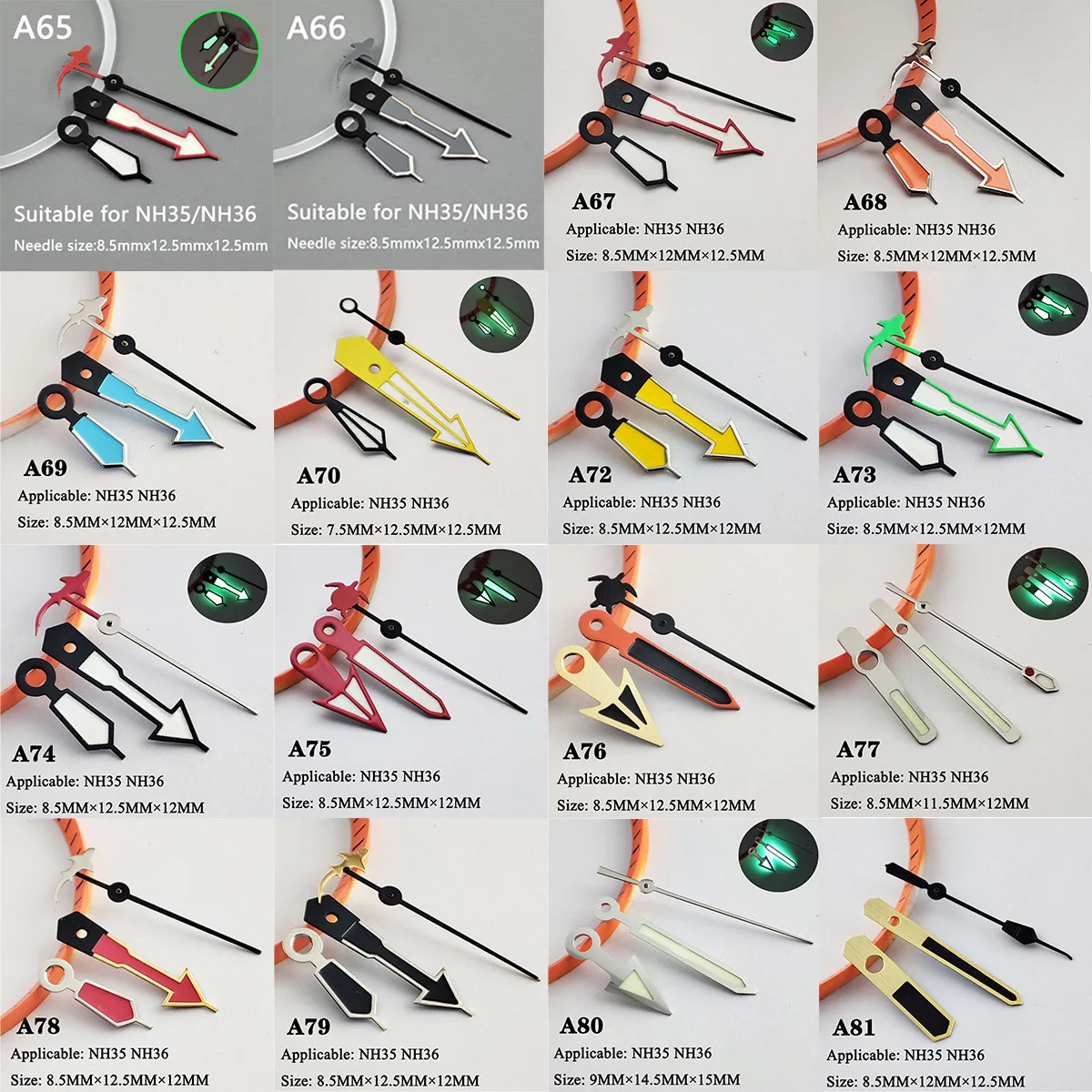 Verde Luminoso Nh35 Hands Nh36 Hands Pointer Silver Needle Watch Accessori Adatti Per Nh35 Second Hands Nh36 Movement A65-81