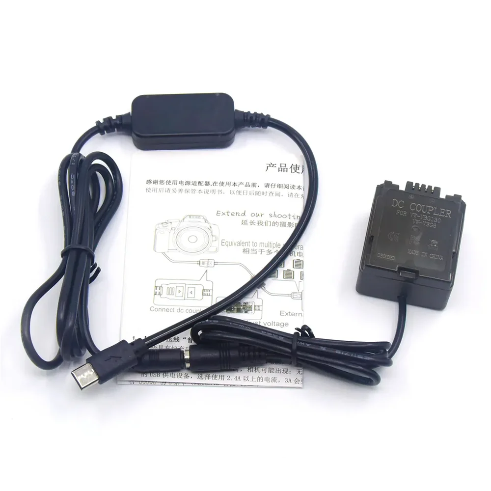 Cavo Adattatore Di Alimentazione Usb Tipo C + Vw-Vbg130 Batteria Fittizia Vbg6 Per Panasonic Hmc153Mc Sd600 Tm300 Sdr-H20 Hdc-Sx5 Pv-Gs80 Vdr-D50