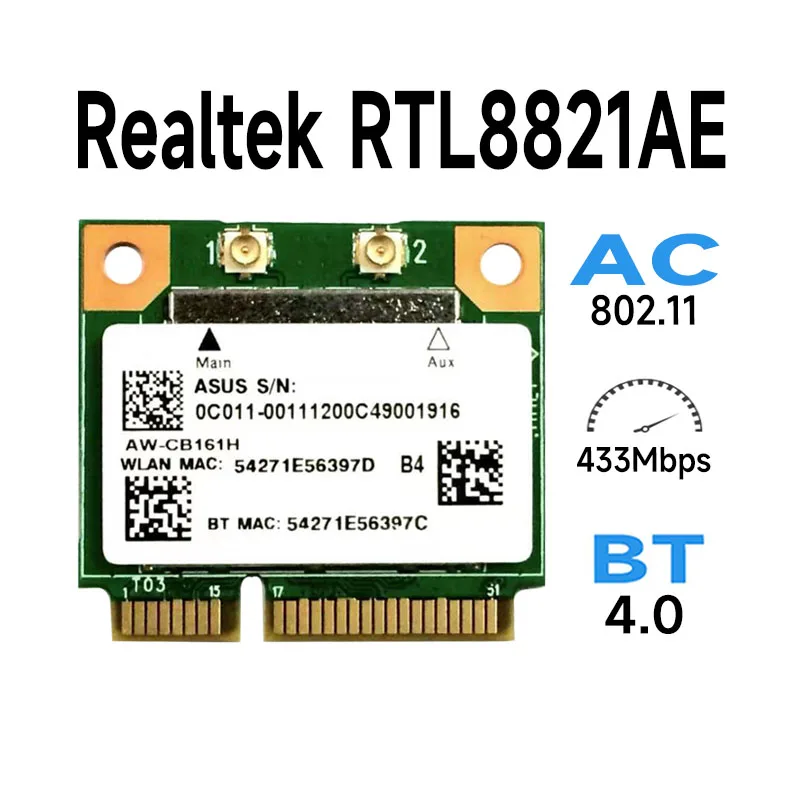 Scheda Wifi Rtl8821 Aw-Cb161H Wifi Wlan Card Bluetooth 4.0 Combo Wireless Half Mini Pci-E Adapter 433Mbps 802.11Ac