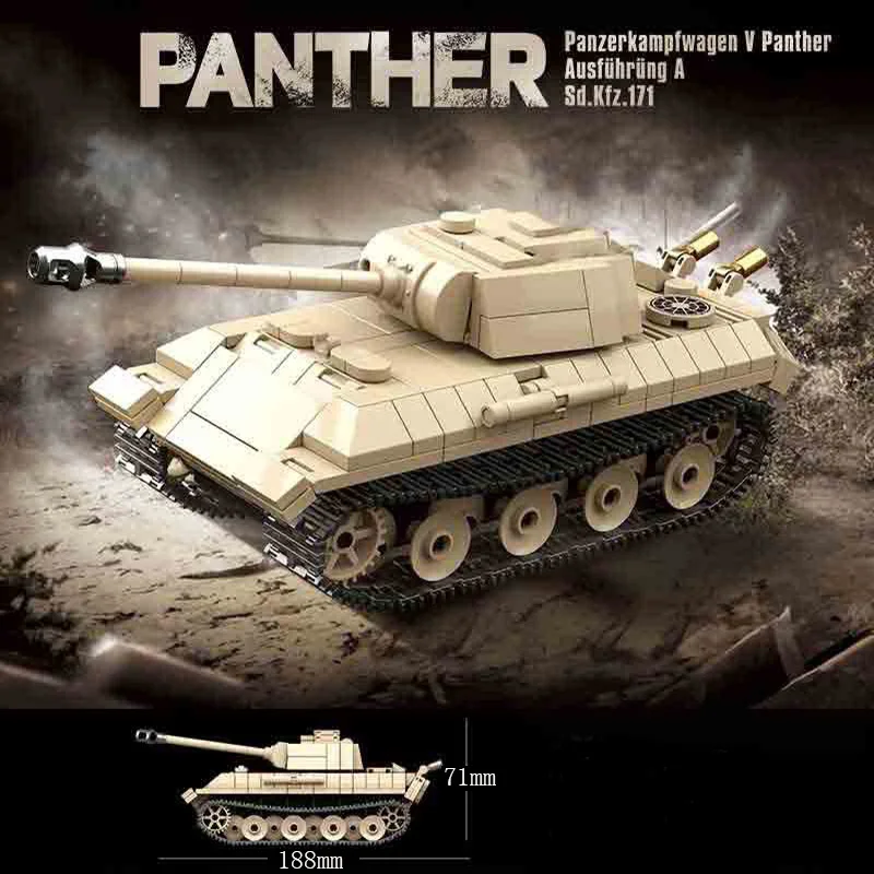 Militare Ww2 Panther Medium German Tank Block Fai Da Te Army Vehicle Building Brick Toy For Boy Children