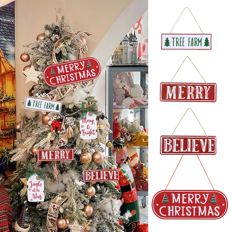 Merry Christmas Door Hanging Ornaments Iron Xmas Tree Pendenti Con Fiocco Di Neve Decorazioni Per Feste Di Capodanno Di Natale Navidad Regali Per Bamb