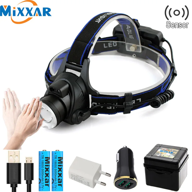 Zk40 Ir Sensor T6/L2/V6 Led Headlight Zoom Faro Induttivo Body Motion Torcia Lampada Da Campeggio Lampada Frontale Usb Ricaricabile