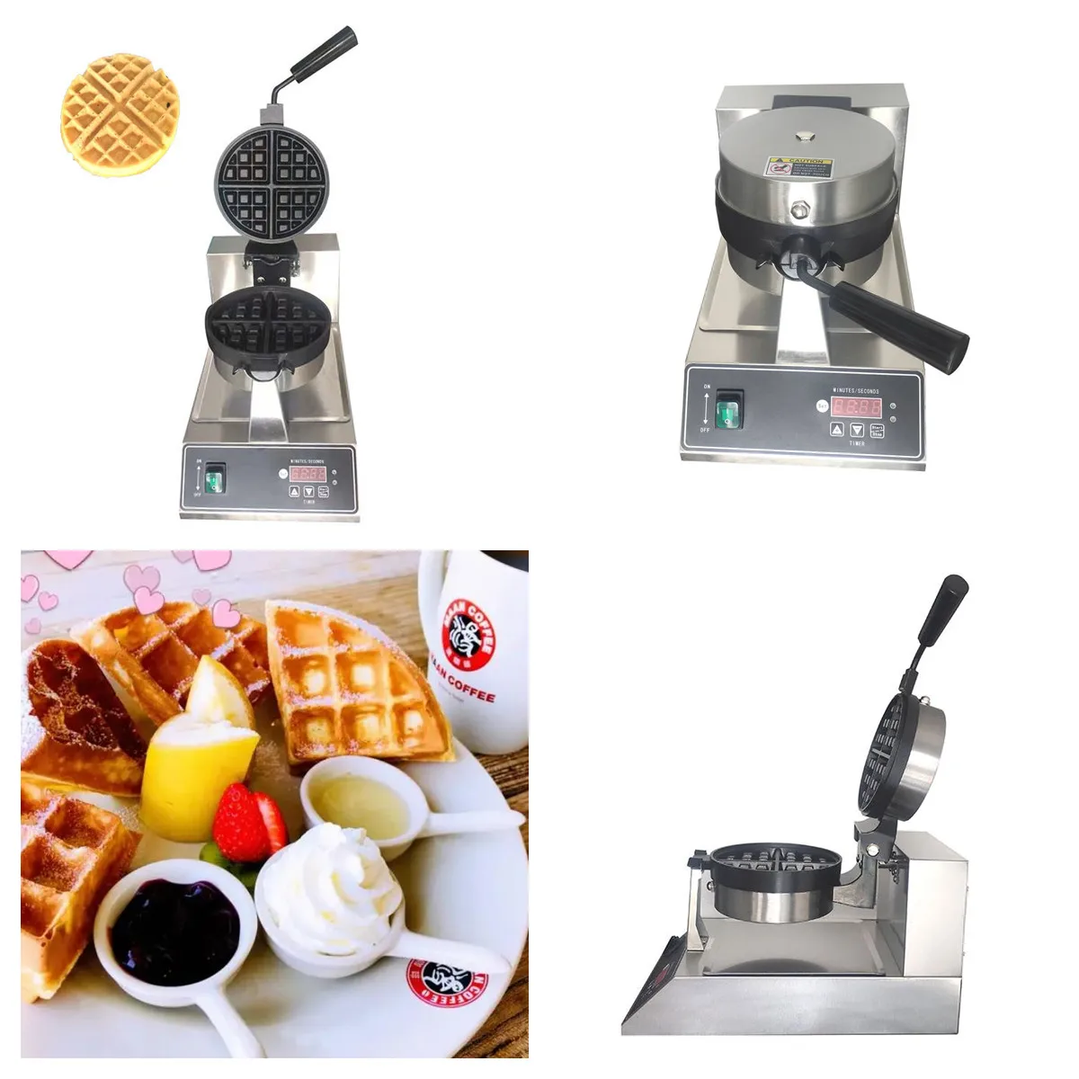 Commerciale In Acciaio Inox Rotaty Antiaderente Bubble Belga Waffle Maker Snack Equipment Waffle Making Machine Cooking Appliance