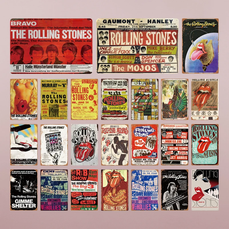 Rolling Stones Poster Placca Metallo Vintage Metal Tin Sign Wall Decor Per Music Bar Pub Man Cave Rock N Roll Piatto Decorativo