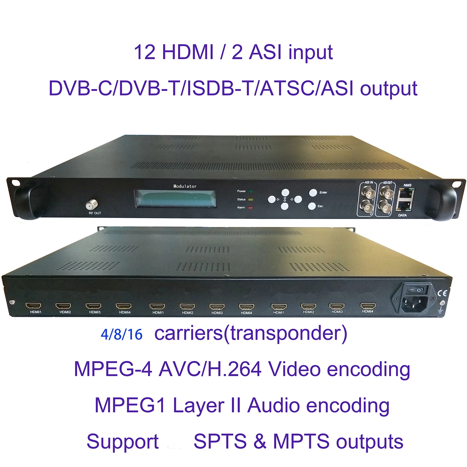 4 Transponder 1080P 12/16 Hdmi To/Dvb-T Encoder Modulatore Tv Digitale Headend Dvb-T Rf Modulatore Vek-4782I-12/16
