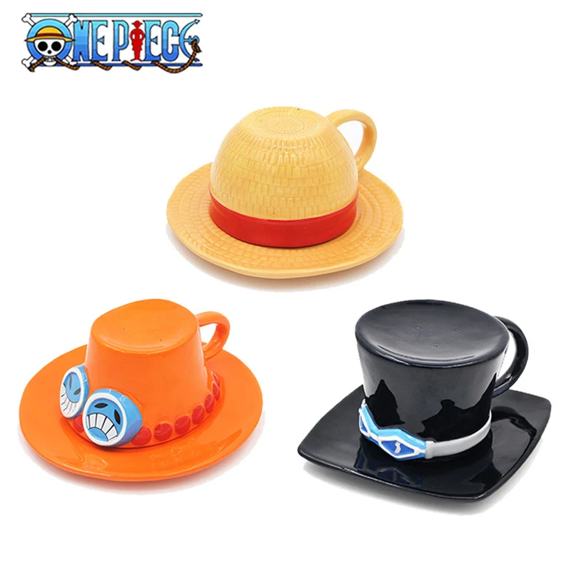 New Anime One Piece Cosplay Mug Water Cup Creative Rufy Ace Sabo Ceramic Cup Three Brothers Hat Shaped Coffee Cup Party Gifts