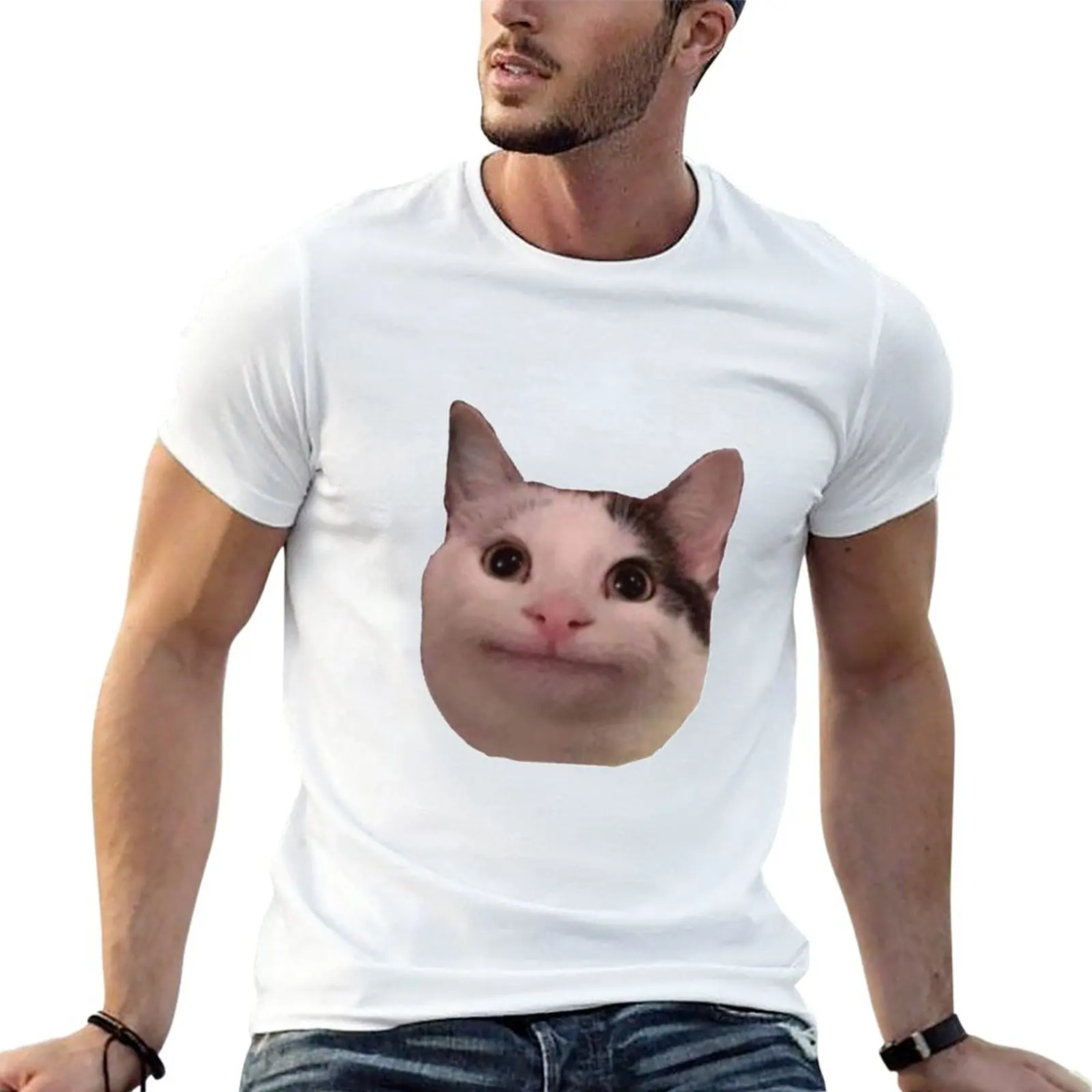 Smiling Cat Beluga T-Shirt Ragazzi Animal Print Shirt Blank T-Shirt Uomo
