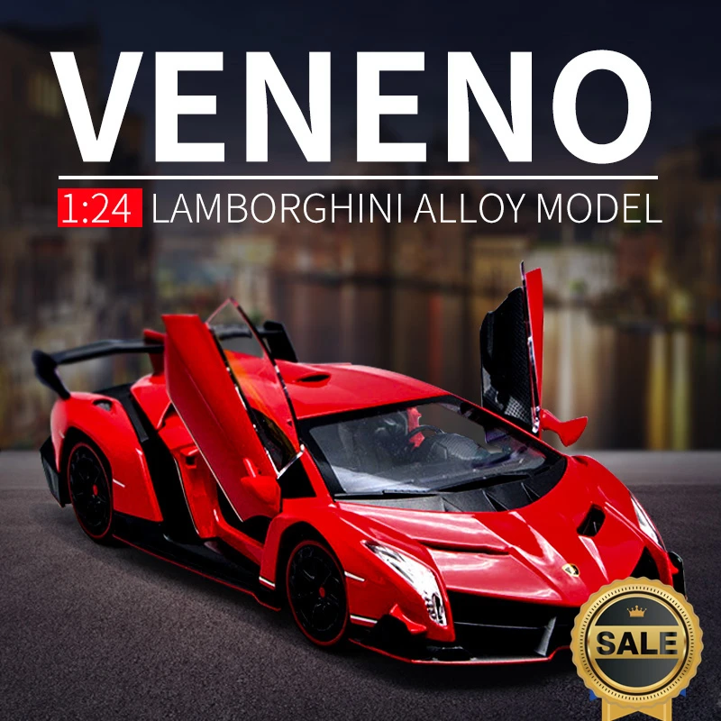 Nuovo 1:24 Veneno Car Alloy Sports Car Model Diecast Sound Super Racing Lifting Tail Hot Car Wheel Gifts
