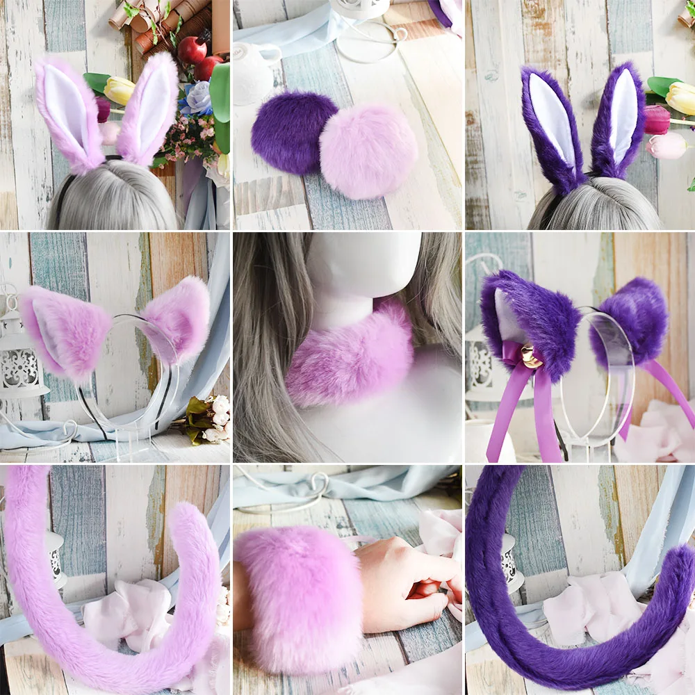Skmilwaumiya Chinen Rabbit Lolita Costume Cosplay Hairpin Cat Ear Tail Wire Inside Fox Purple Tail Cos Cute Sexy Party Christm