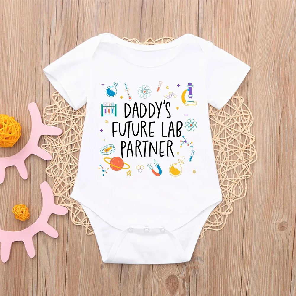 Daddy'S Future Lab Partner Stampato Pagliaccetto Del Bambino Divertente Neonato Manica Corta Tuta Neonato Vestiti Estivi Ragazzi Ragazze Tute