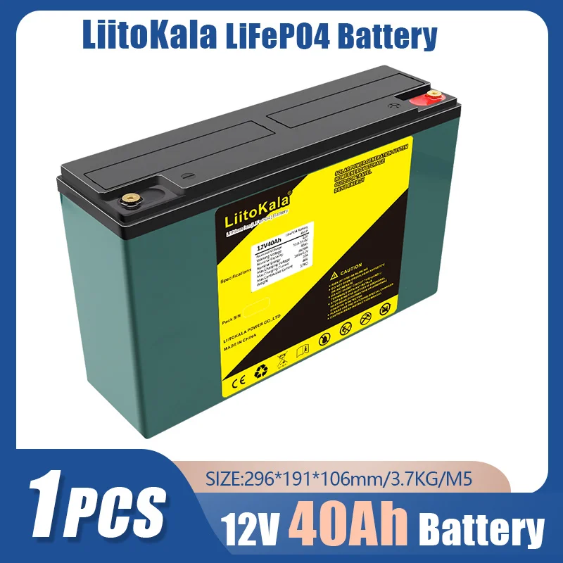 1 Pz Liitokala 12.8V 40Ah Lifepo4 Batteria Al Litio Ferro Fosfato 12V Lifepo4 Batteria Ricaricabile Per Bambini Scooter Barca Motore