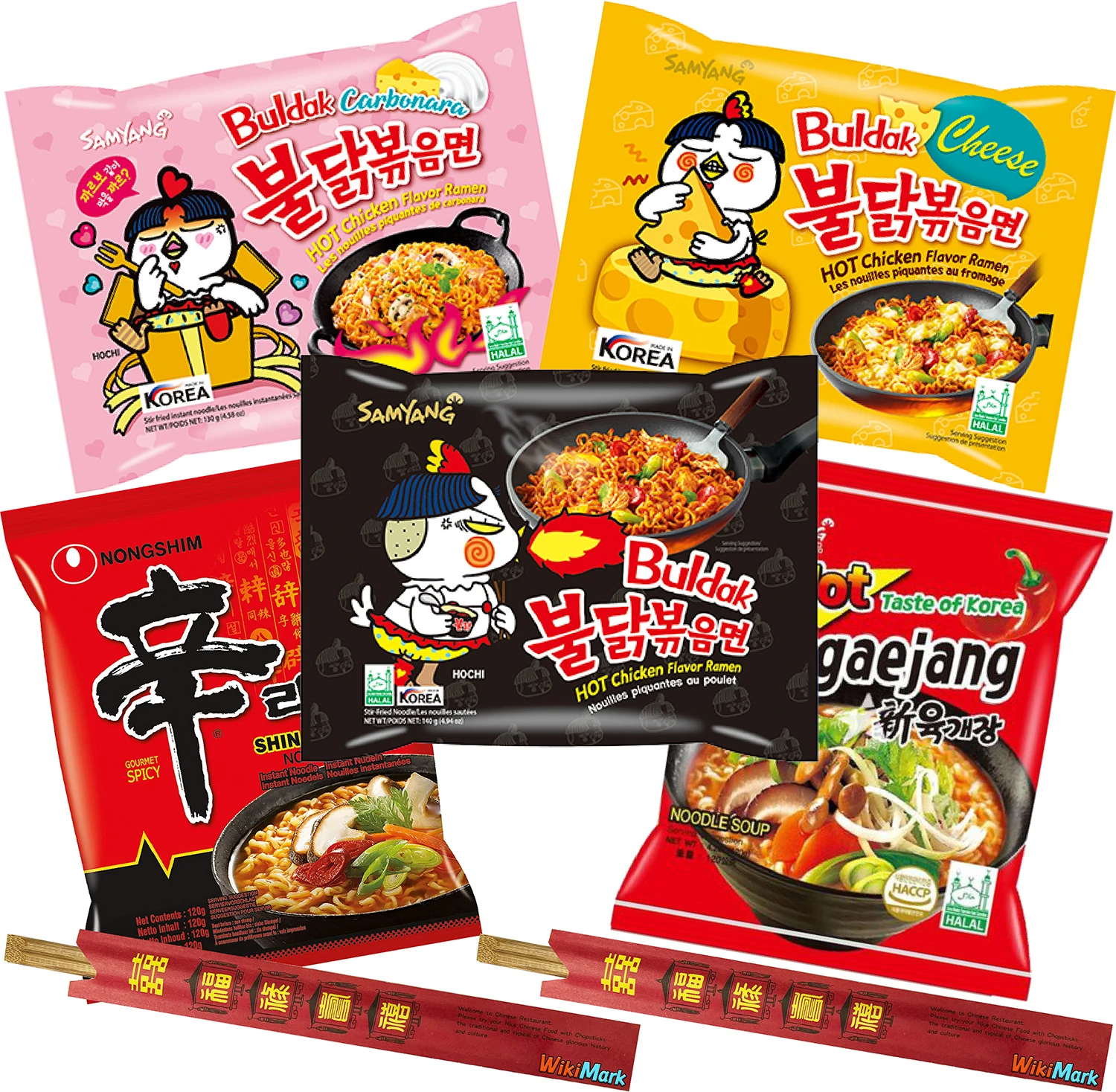 Lotto 5 Ramen Coreano E 2 Bacchette Di Bambù Wikimark. Include Tagliatelle Samyang Carbonara, Formaggio Samyang, Pollo Caldo Samyang, Gusto Caldo Samy