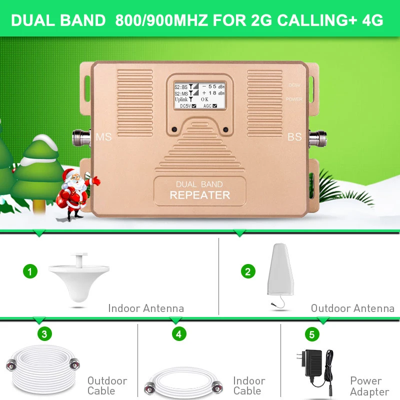 Dual Band 2G + 4G Lte 800Mhz + Egsm 900Mhz 2G 4G Smart Mobile Signal Booster Kit Amplificatore Di Segnale Cellulare 2G 4G Kit Ripetitore