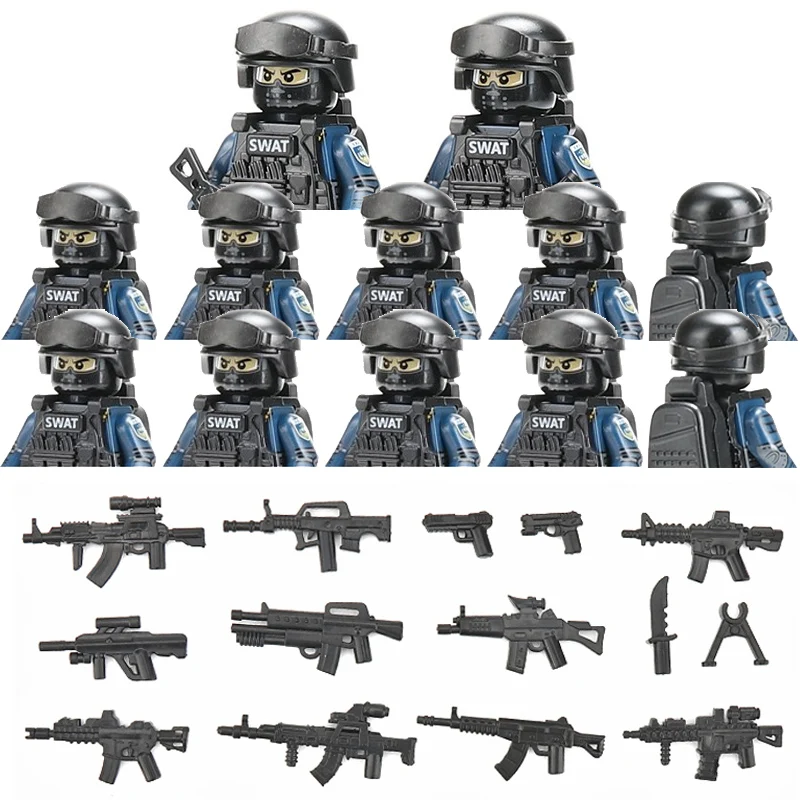 Figure Militari Riot Police Soldier Building Blocks City Commando Forze Speciali Armi Casco Gilet Mattoni Giocattoli Per Bambini
