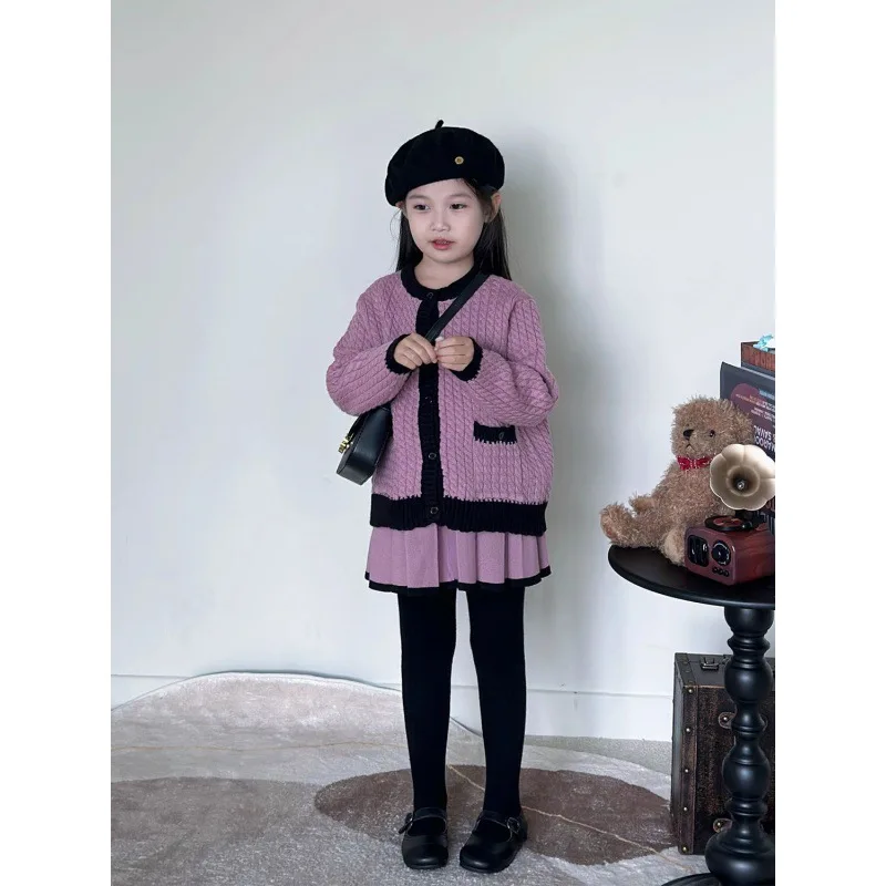 Abbigliamento Per Bambini Coreani Autunno E Inverno Nuovo Dolce Cardigan Lavorato A Maglia Chanel Neonata Gonna A Pieghe Superiore In Stile Occidental