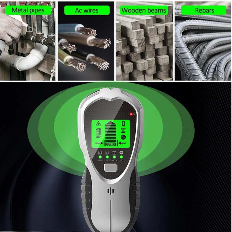 4 In1 Metal Detector Wood Finder Cavi Per Cavi Profondità Tracker Scanner Da Parete Per Legno Ac Wire Metal Studs Detector Metal Detector