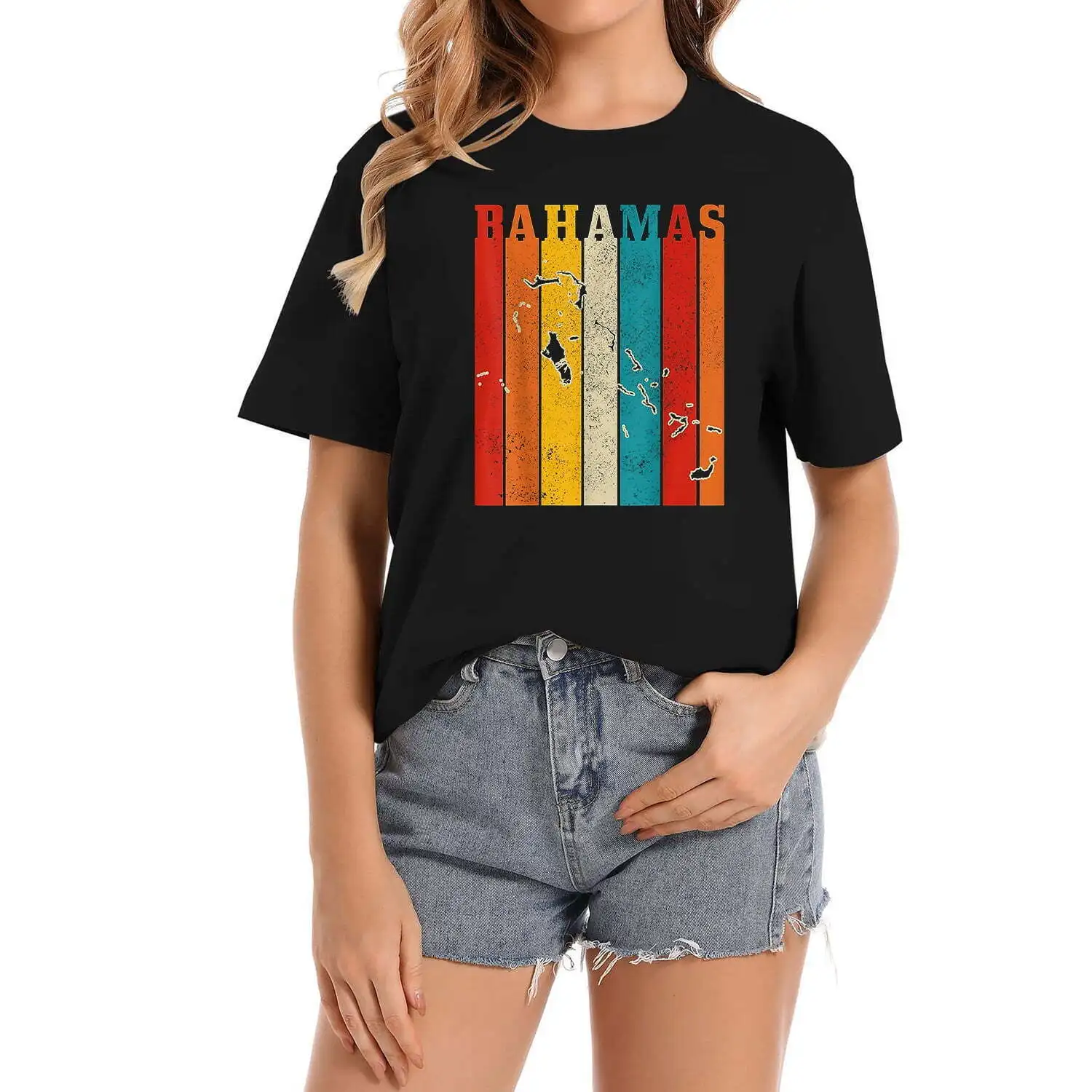 Donna Bahamas Vintage Isole Delle Bahamas Mappa Pride Vintage Bahamas T-Shirt Maniche Lunghe O Corte