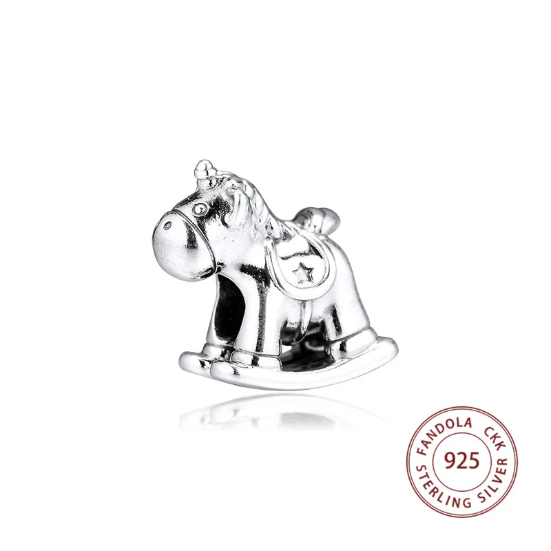 925 Sterling Silver Bruno The Unicorn Rocking Horse Charms Beads Fits Europe Bracciale Argent Charms Y Silver 925 Jewelry Gift