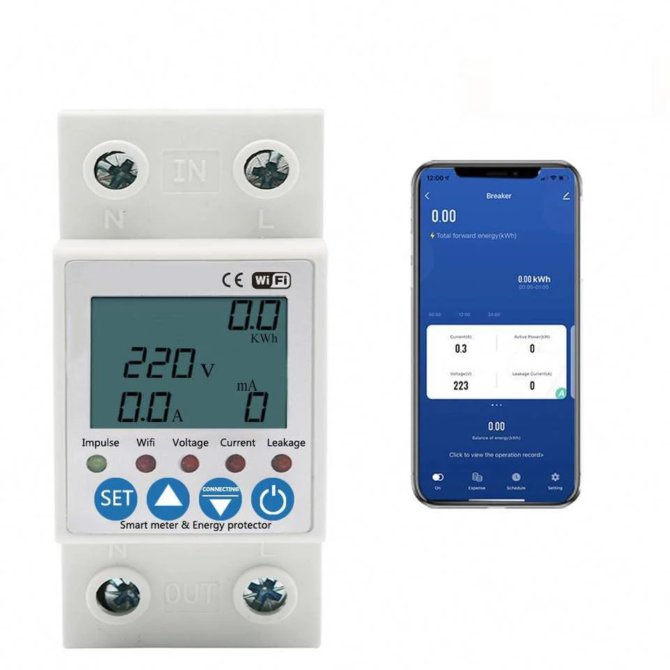 O50 2P 63A Wifi Smart Circuit Earth Leakage Over Under Voltage Protector Relay Device Switch Breaker Energy Power Kwh Meter