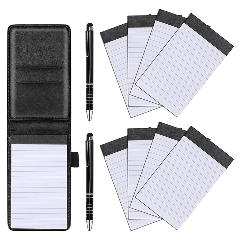 11 Pcs Mini Pocket Notepad Holder Pu Leather Business Notebook Incluso 2 Pcs Penna In Metallo 8 Pcs Memo Book Ricaricabile Nero
