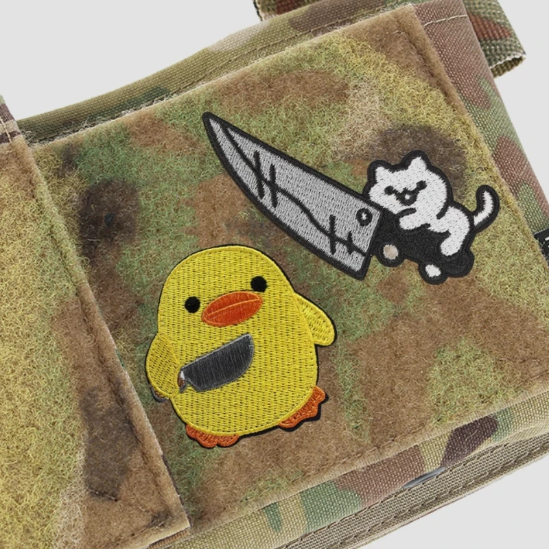"Pull Out My 40 M Machete" Funny Cat Yellow Duck Hook & Loop Patch Big Knife Kitten Armband Morale Badge Zaino Tattico All'Aperto