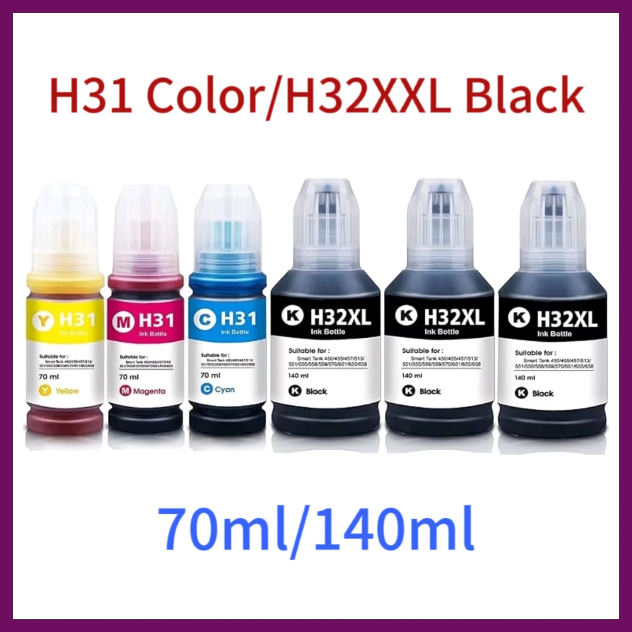 Sostituzione Bottiglia Di Inchiostro 31Xl 32Xl, Compatibile Con Stampante Hp Smart Tank 450/455/457/513/551/555/558/559/570/651 (2 Nero | 3 Colori)