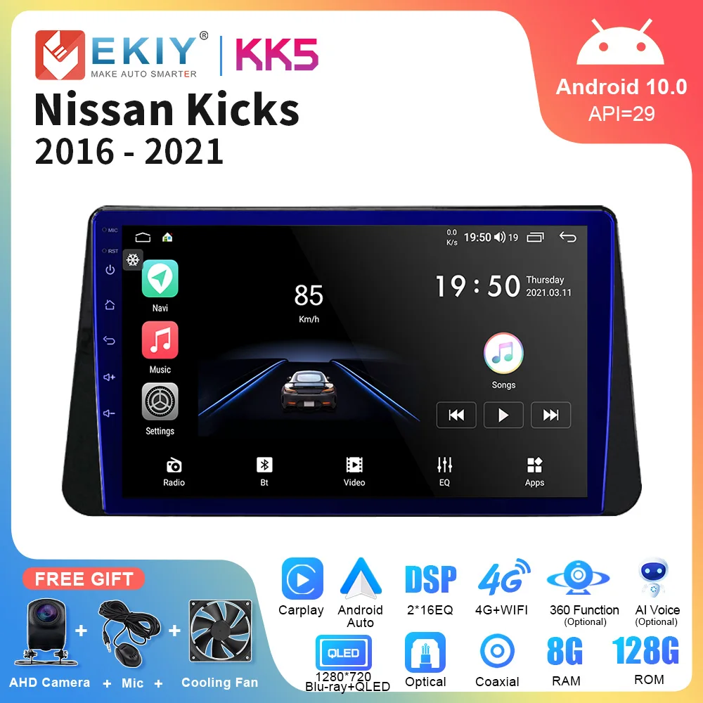Ekiy Kk5 Autoradio Android Per Nissan Kicks Micra 2016-2021 Lettore Multimediale Carplay Stereo Autoradio 2Din Dvd No Dvd Gps Navi